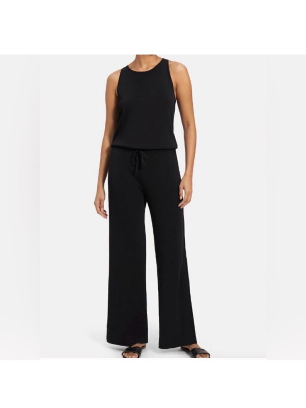 Theory Black Boatneck Sleeveless Wide Leg Jumpsuit Designer - Size 2